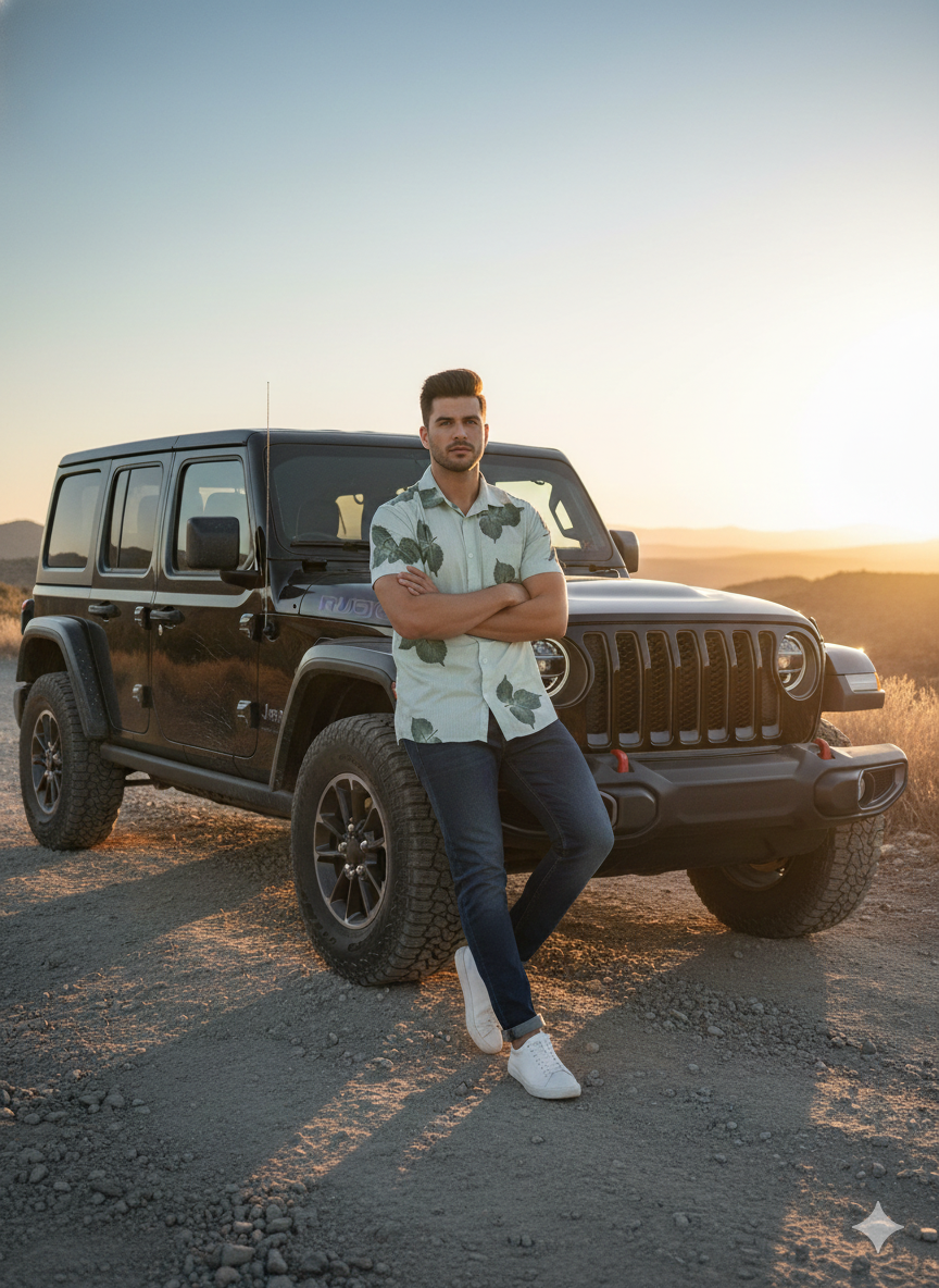white And Leaf Printed Casual Shirt