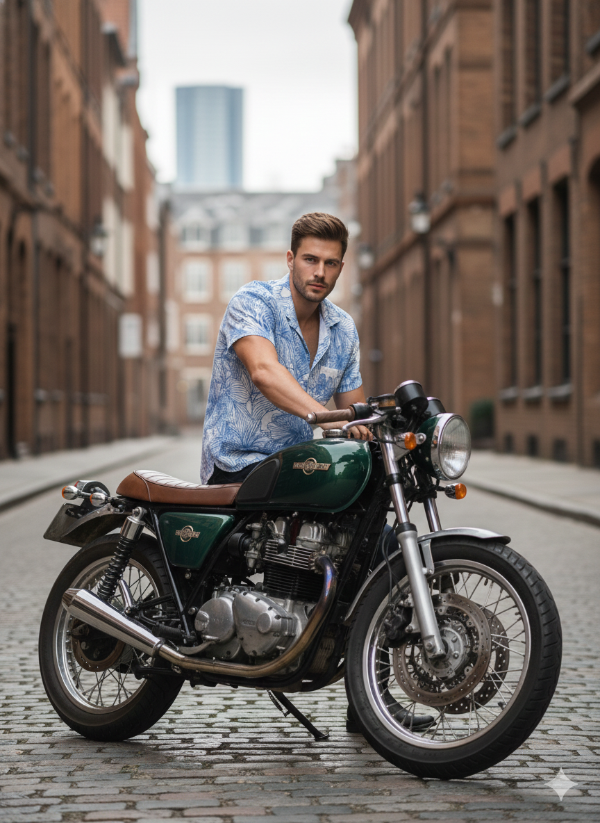 Blue and White Flower Pattern Casual Shirt