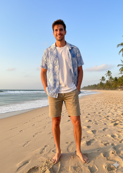 Blue and White Flower Pattern Casual Shirt