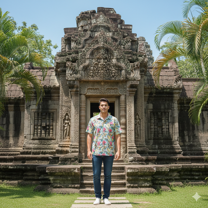 Leaf Print Men's Casual  Shirt.