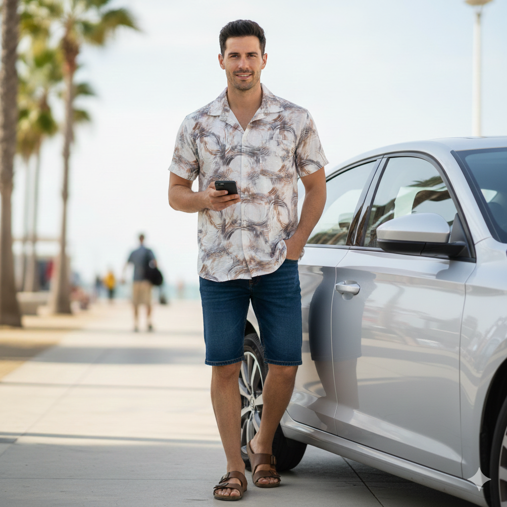 Brown & Grey Abstract Print Men's Casual shirt.