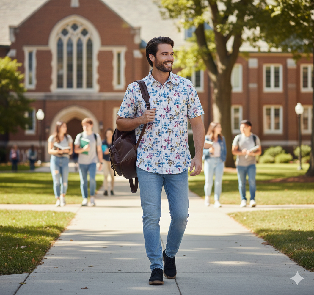 White Floral/Leaf Print Casual Shirt