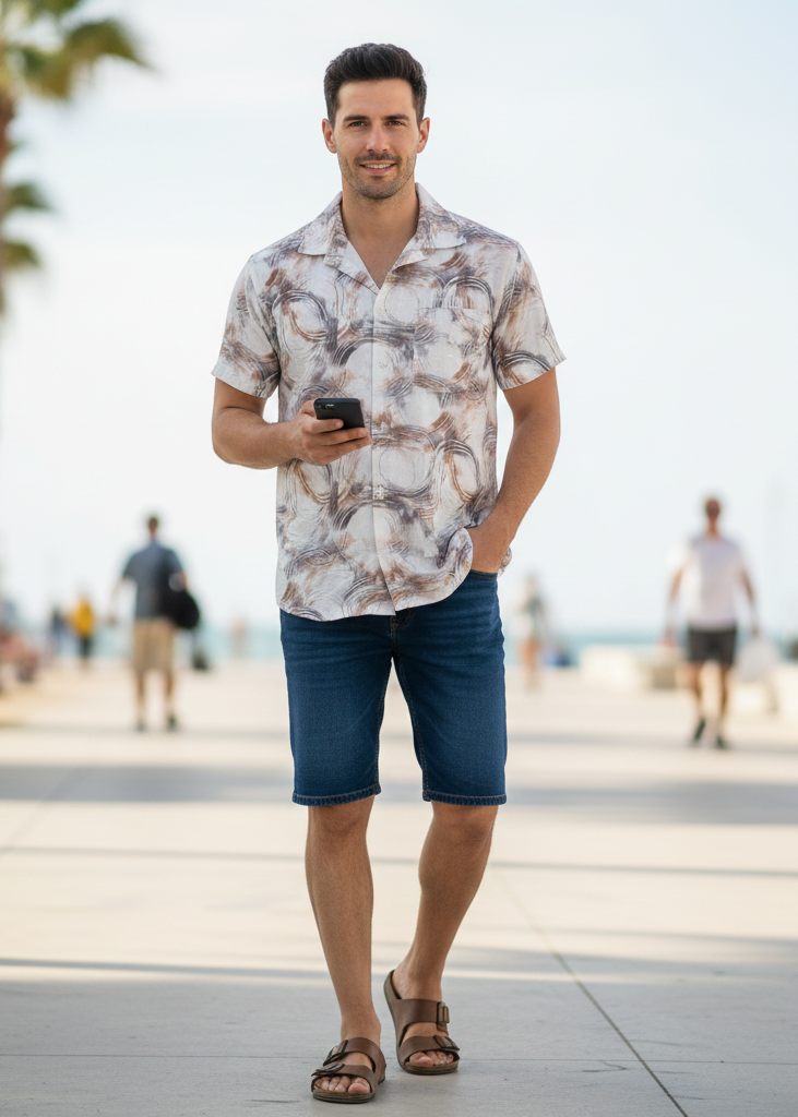 Brown & Grey Abstract Print Men's Casual shirt.