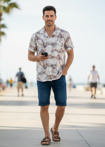 Brown & Grey Abstract Print Men's Casual shirt.