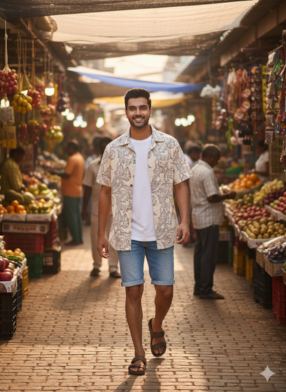 Men's Sketch Leaf Ivory Casual Shirt.
