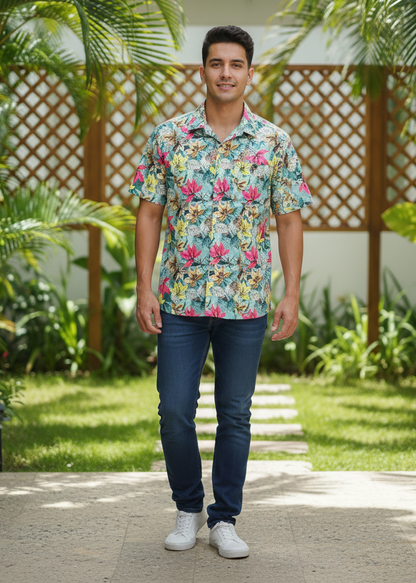 Leaf Print Men's Casual  Shirt.