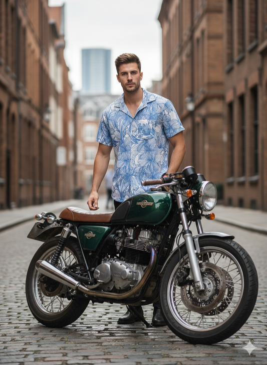 Blue and White Flower Pattern Casual Shirt