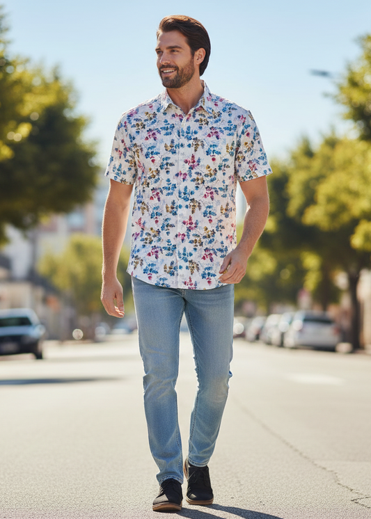 White Floral/Leaf Print Casual Shirt