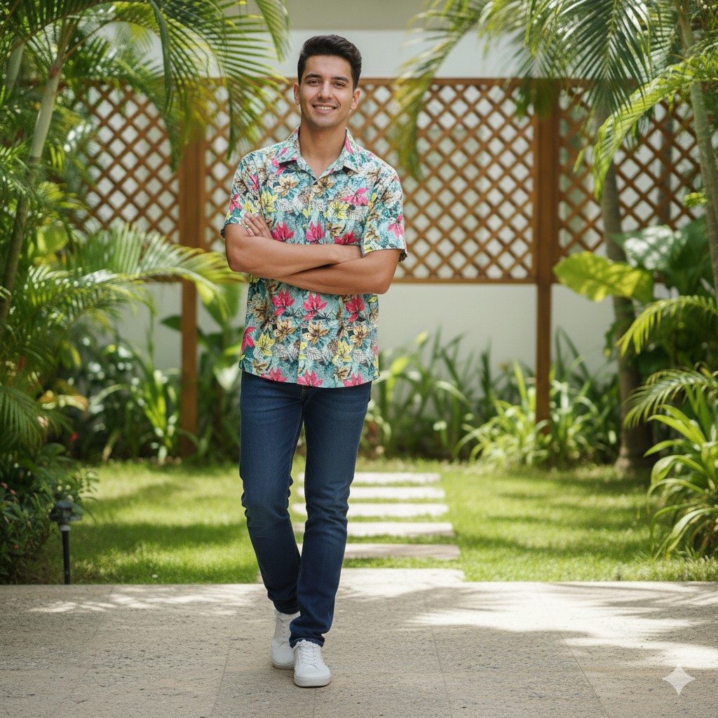 Leaf Print Men's Casual  Shirt.