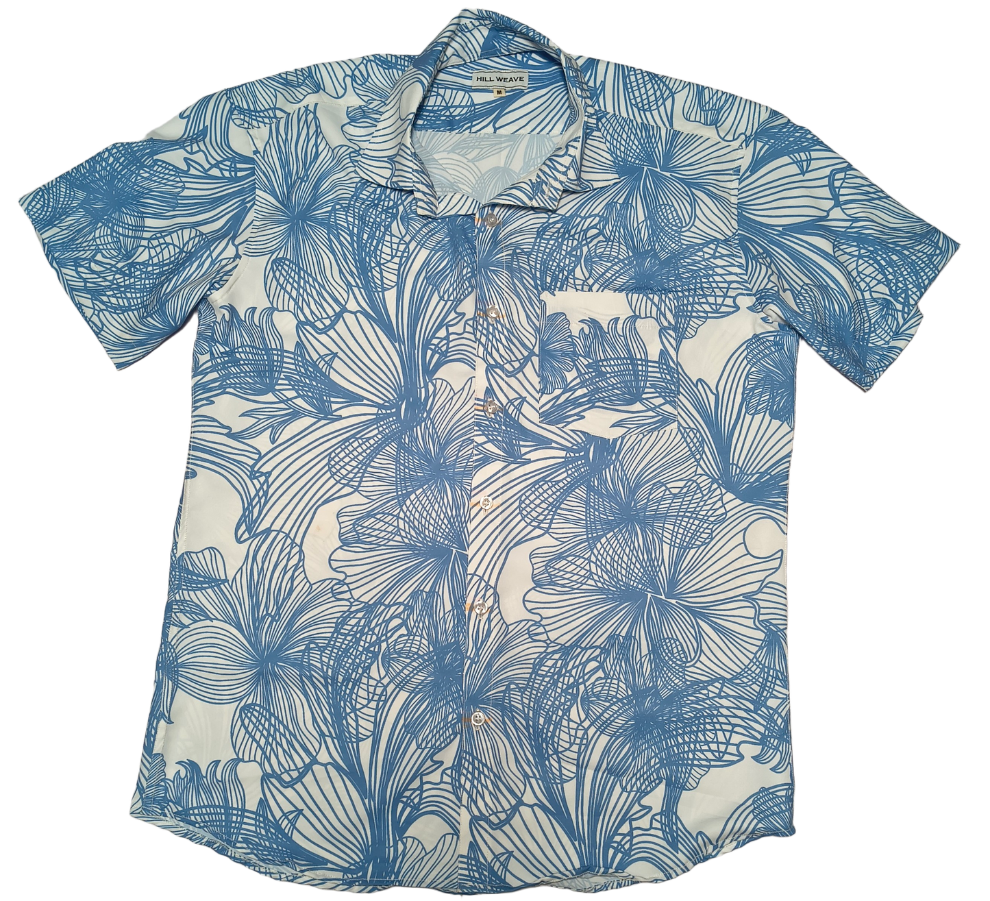 Blue and White Flower Pattern Casual Shirt