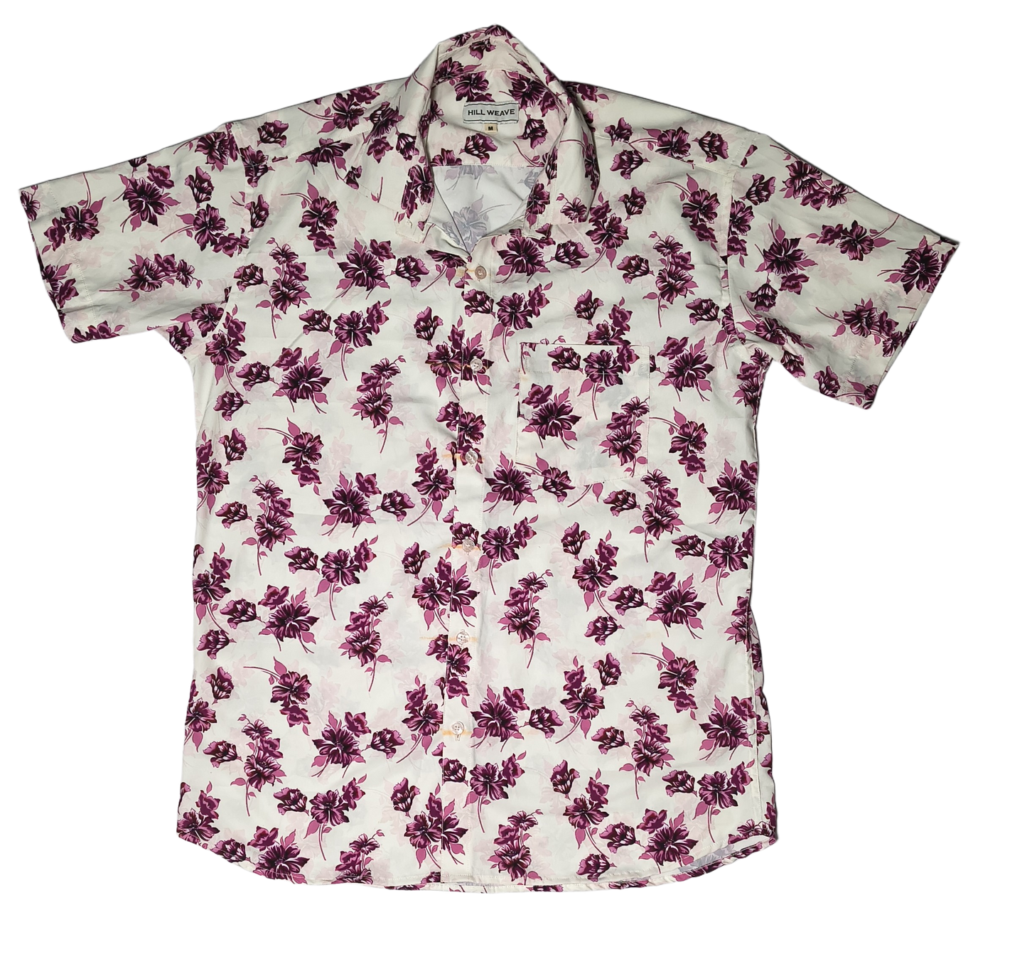 White And Maroon Flower Pattern Casual Shirt