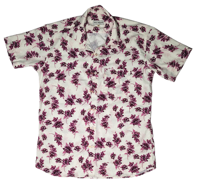 White And Maroon Flower Pattern Casual Shirt