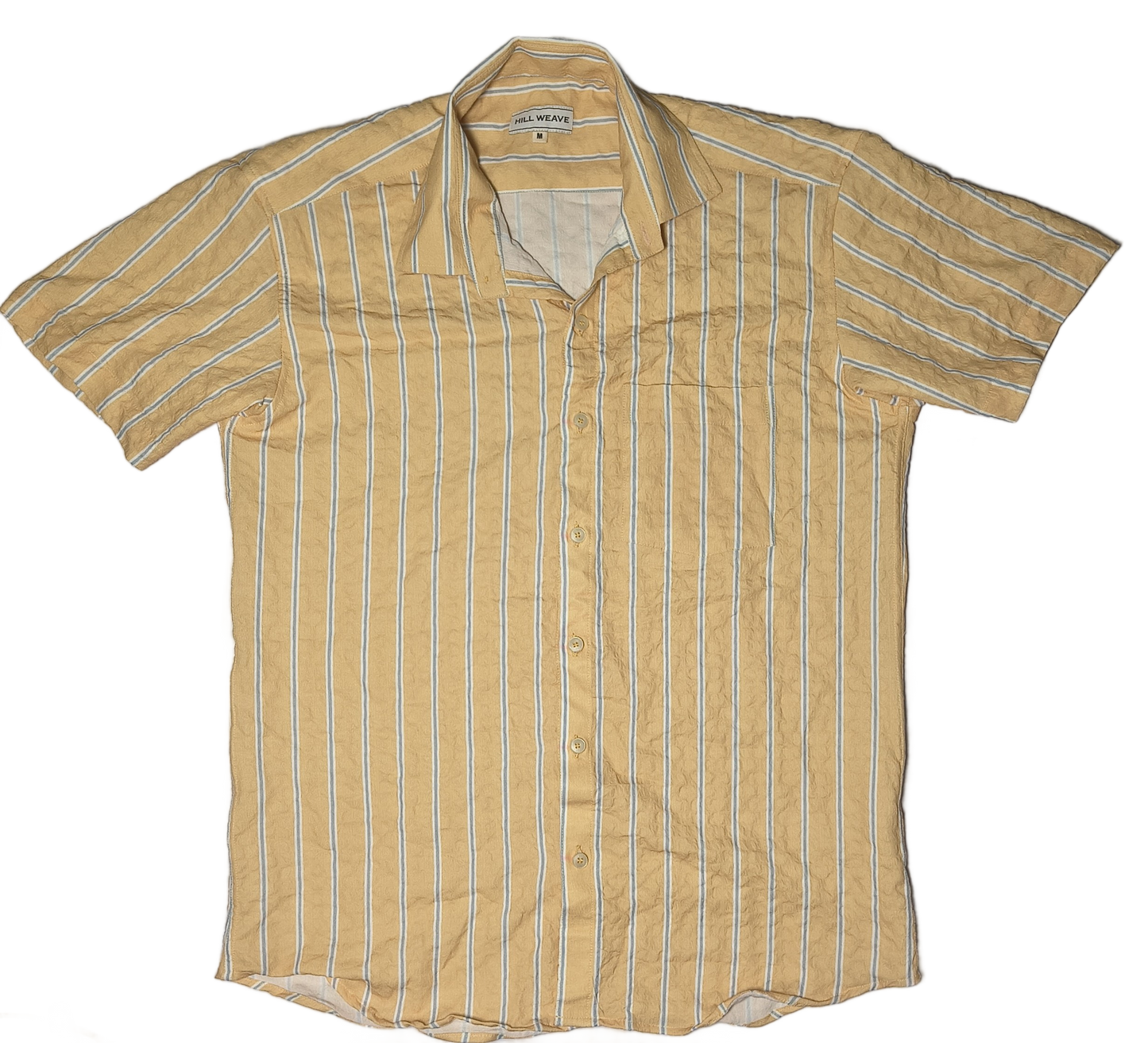 Yellow Striped Short-Sleeve Men's Casual Shirt.