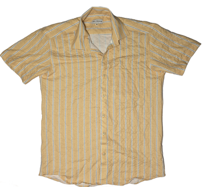 Yellow Striped Short-Sleeve Men's Casual Shirt.