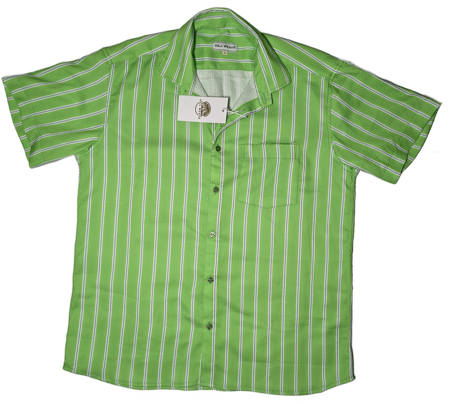 Men's Green and White Striped Casual Shirt.