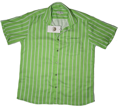 Men's Green and White Striped Casual Shirt.