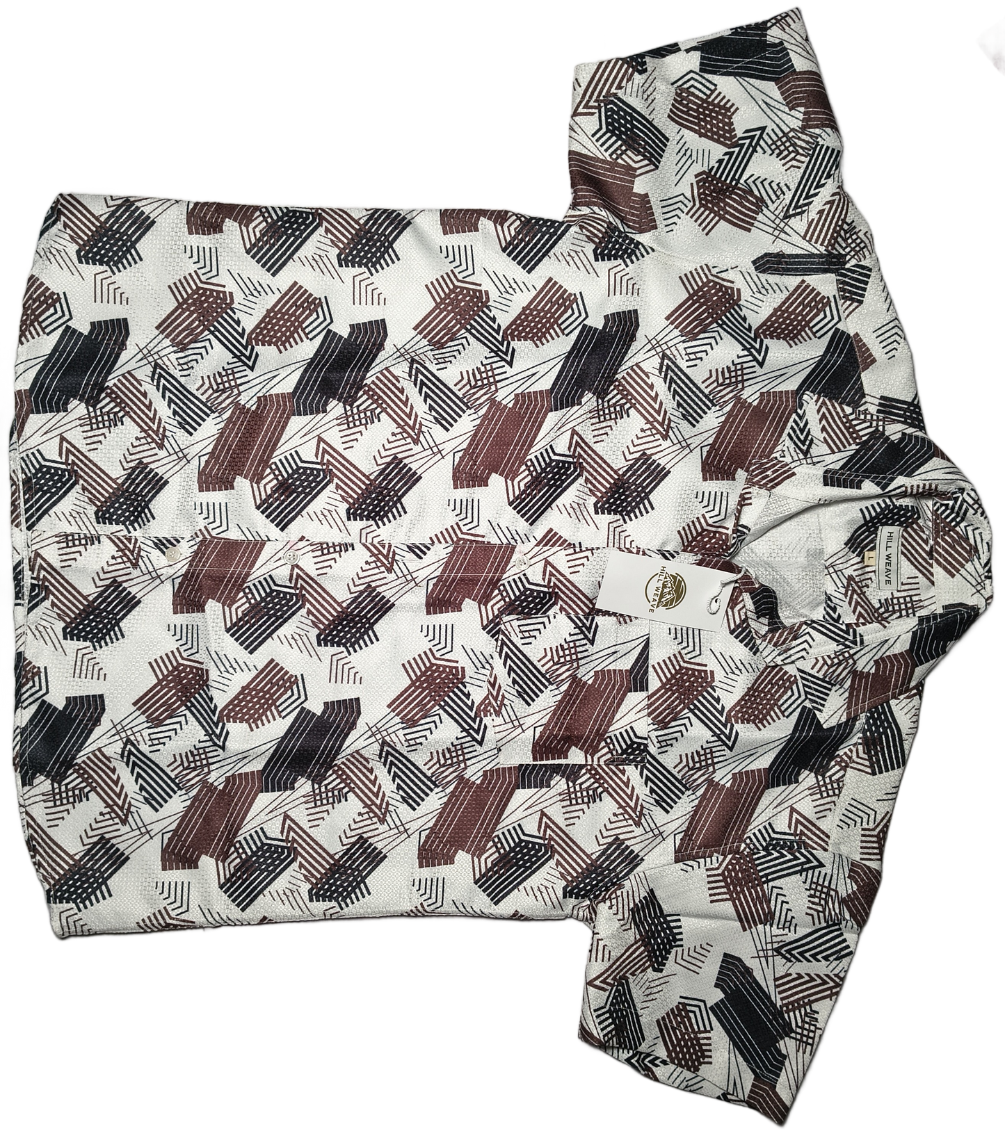 Abstract pattern Men's Shirt with colors like coffee brown, black, and white.